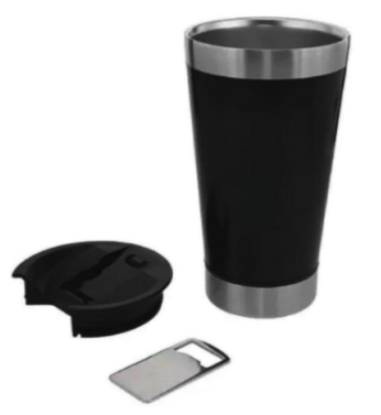 Copo Térmico Seleção Brasil 473 ml Aço Inox Com Tampa e Abridor Preto