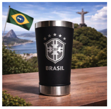 Copo Térmico Seleção Brasil 473 ml Aço Inox Com Tampa e Abridor Preto