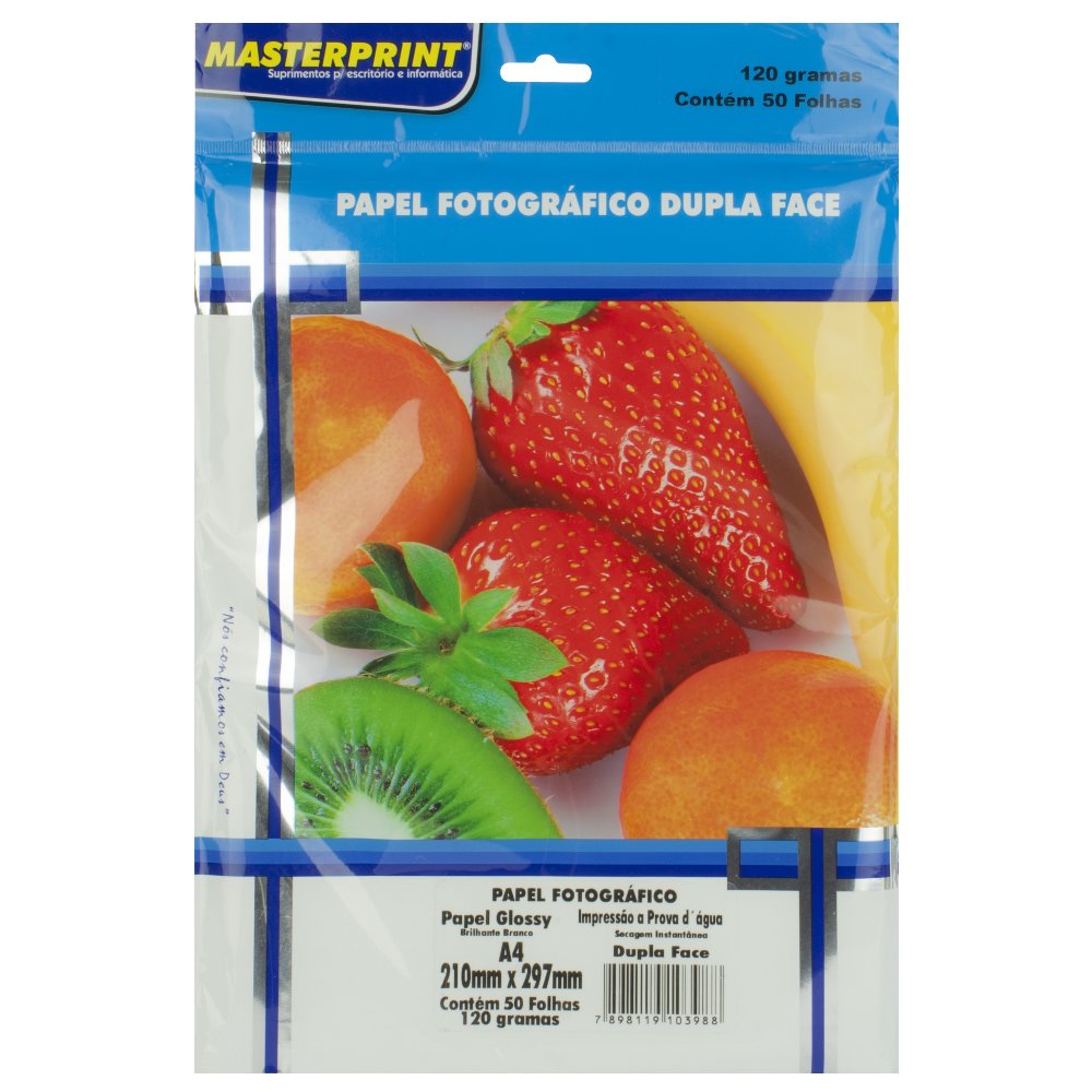 Papel Photo Glossy Inkjet Masterprint A4 Dupla Face 120GR com 50 Folhas