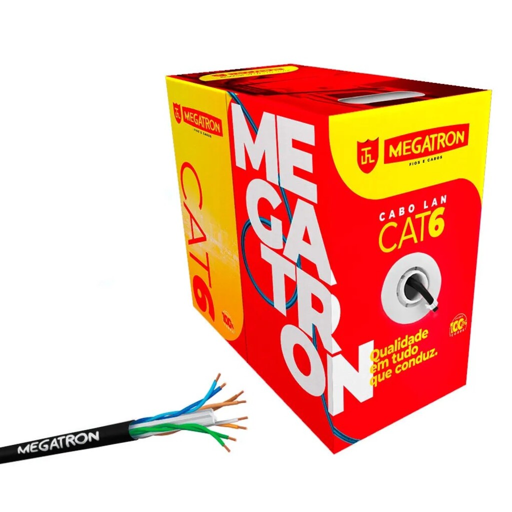Cabo de Rede 23AWG Megatron Cat.6 4 Pares Preto - 2427 - Caixa com 305 Metros - 100% Cobre Homologado ANATEL