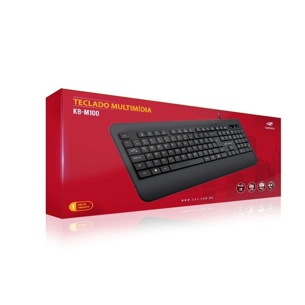 Teclado USB Multimídia C3tech Preto - KB-M100BK