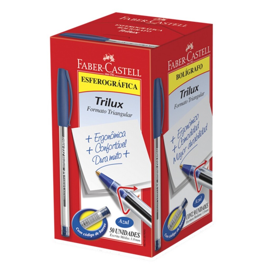 Caneta Esferográfica 1.0mm Trilux Azul - Faber Castell - Caixa com 50 Unidades - 032/AZ
