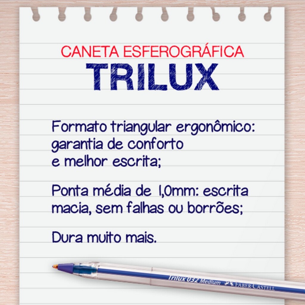 Caneta Esferográfica 1.0mm Trilux Azul - Faber Castell - Caixa com 50 Unidades - 032/AZ