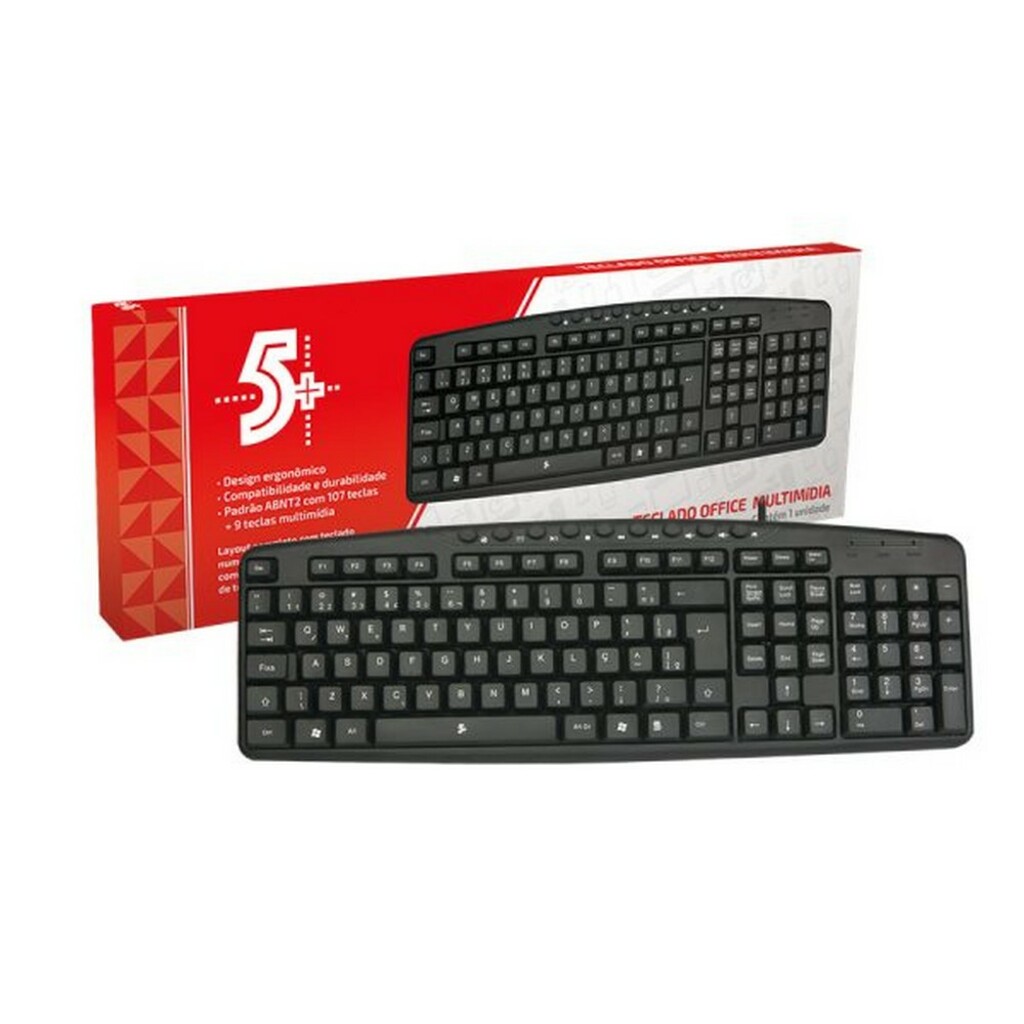Teclado USB Multimídia 5+ Office Preto - 015-0074