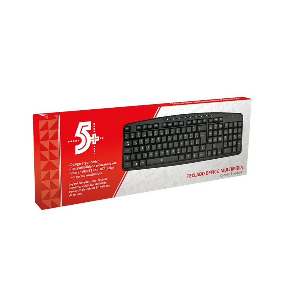 Teclado USB Multimídia 5+ Office Preto - 015-0074