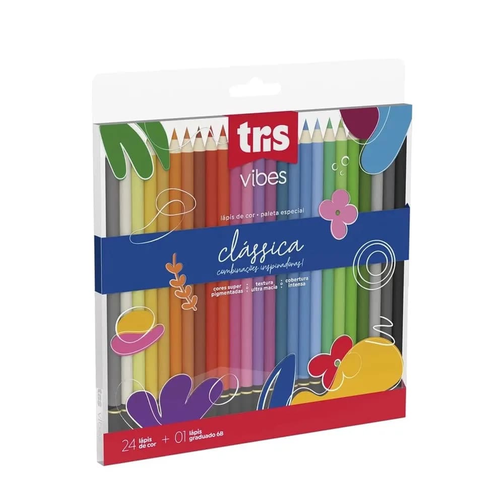 Lápis de Cor TRIS Vibes Clássica Grande com 24 Cores