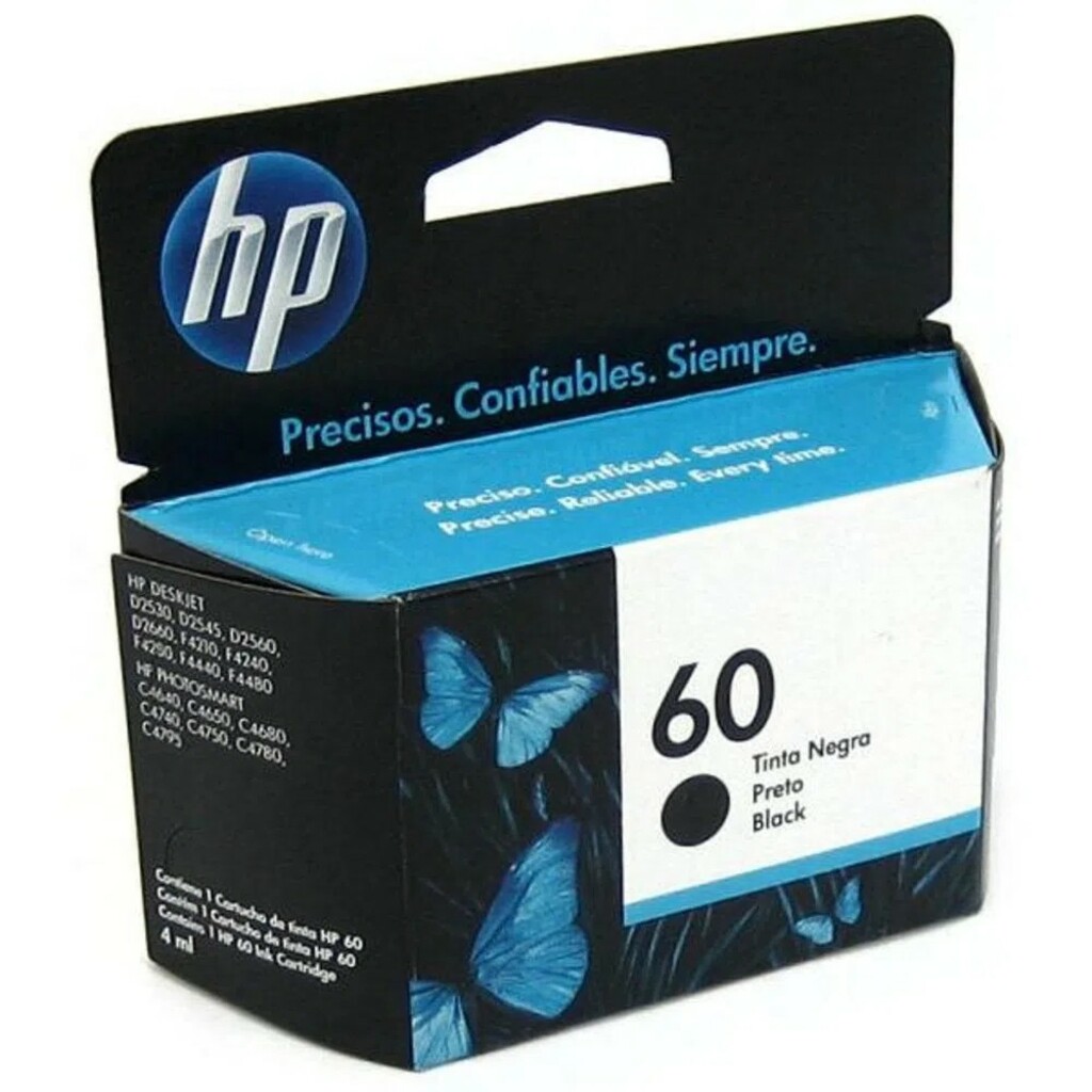 Cartucho de Tinta HP 60 Preto Original - CC640WB - 200 páginas para D1660, D2530, D2545, D2560, D2660, D2680, D5560, F2430, F2480, F4210, F4235