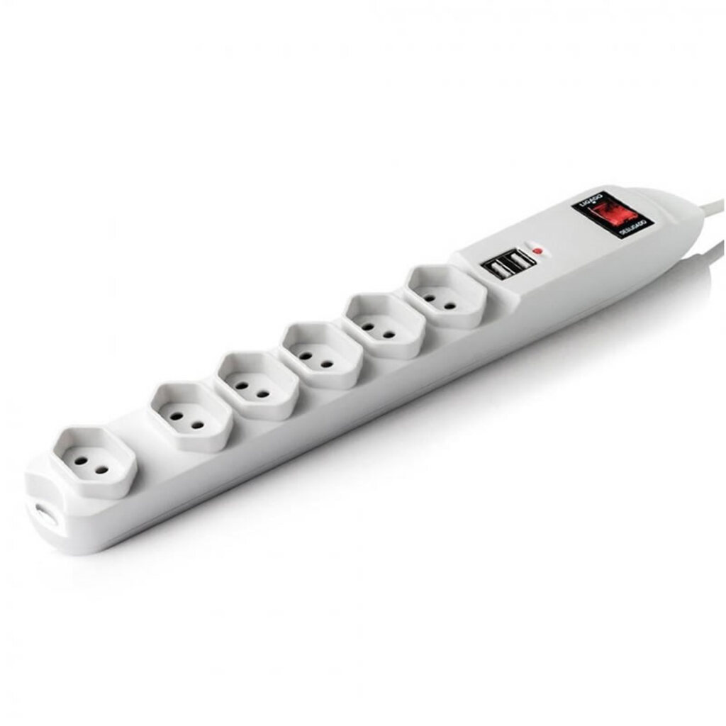 Filtro de Linha Multilaser com 6 Tomadas + 2 USB 3 Pinos 1,5 Metros Branco - WI251