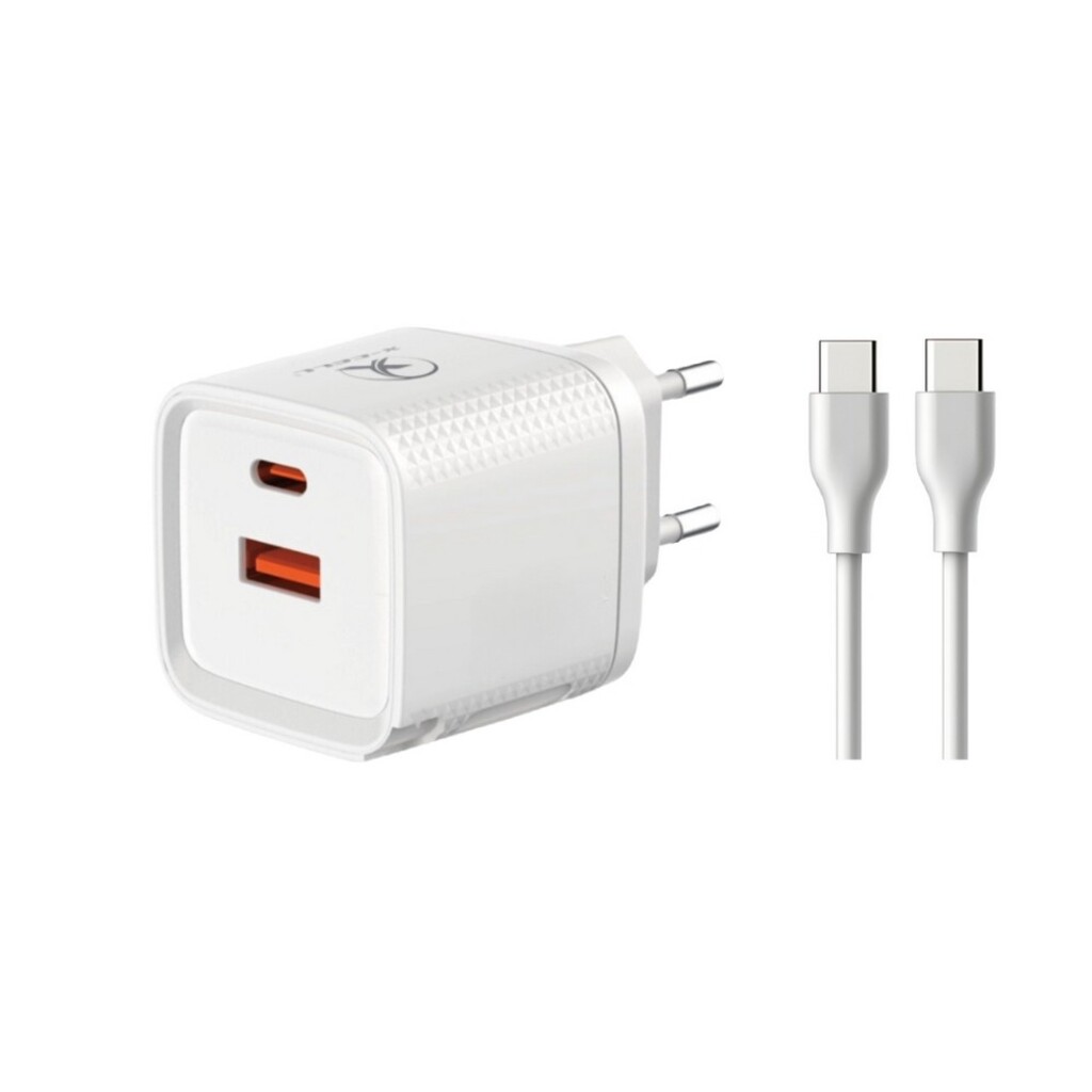 Carregador de Celular Parede com 2 Portas USB-A/USB-C 3.0A 45W GaN Bivolt Cabo Type-C Branco X-Cell - XC-UR55B