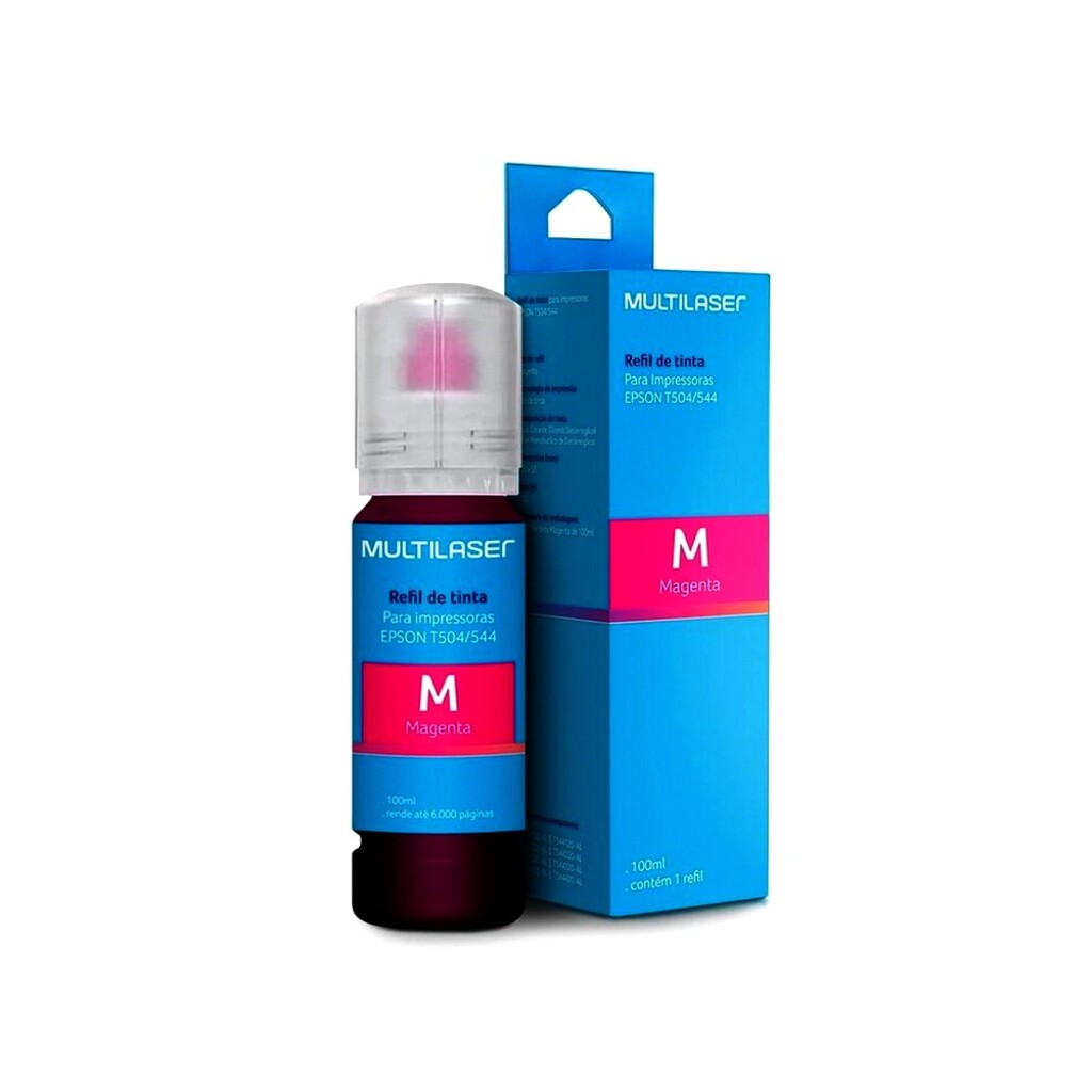 Tinta para Cartucho Epson Magenta - T504/544 Multilaser - 6.000 páginas para T504120, T504220, T504320, T504420, T544120, T544220, T544320 - AL