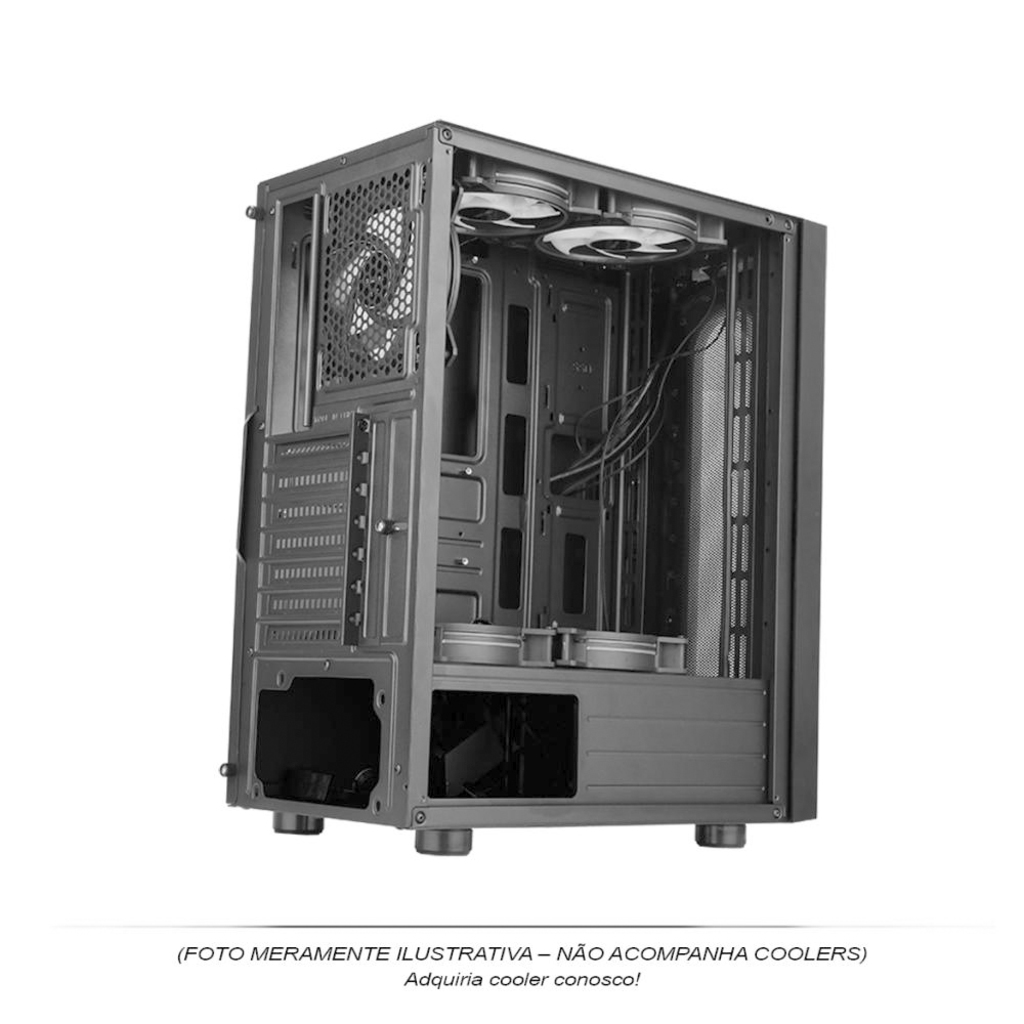 Gabinete Gamer Pixxo Frontal Preto Sem Fonte Led RGB com Lateral acrílica - CG02