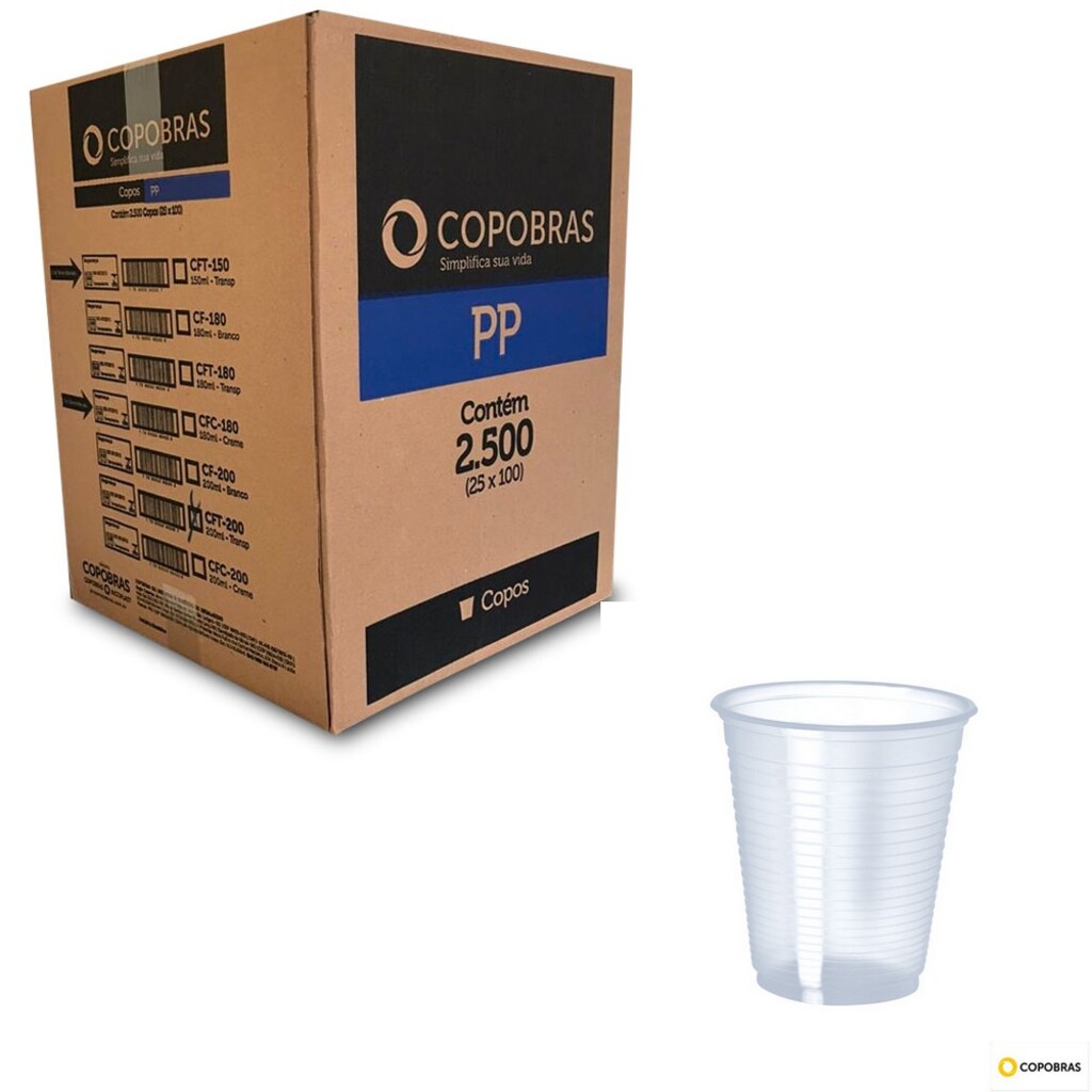 Copo Plástico Descartável 180ML Caixa com 2.500 Unidades - Copobras - 201134