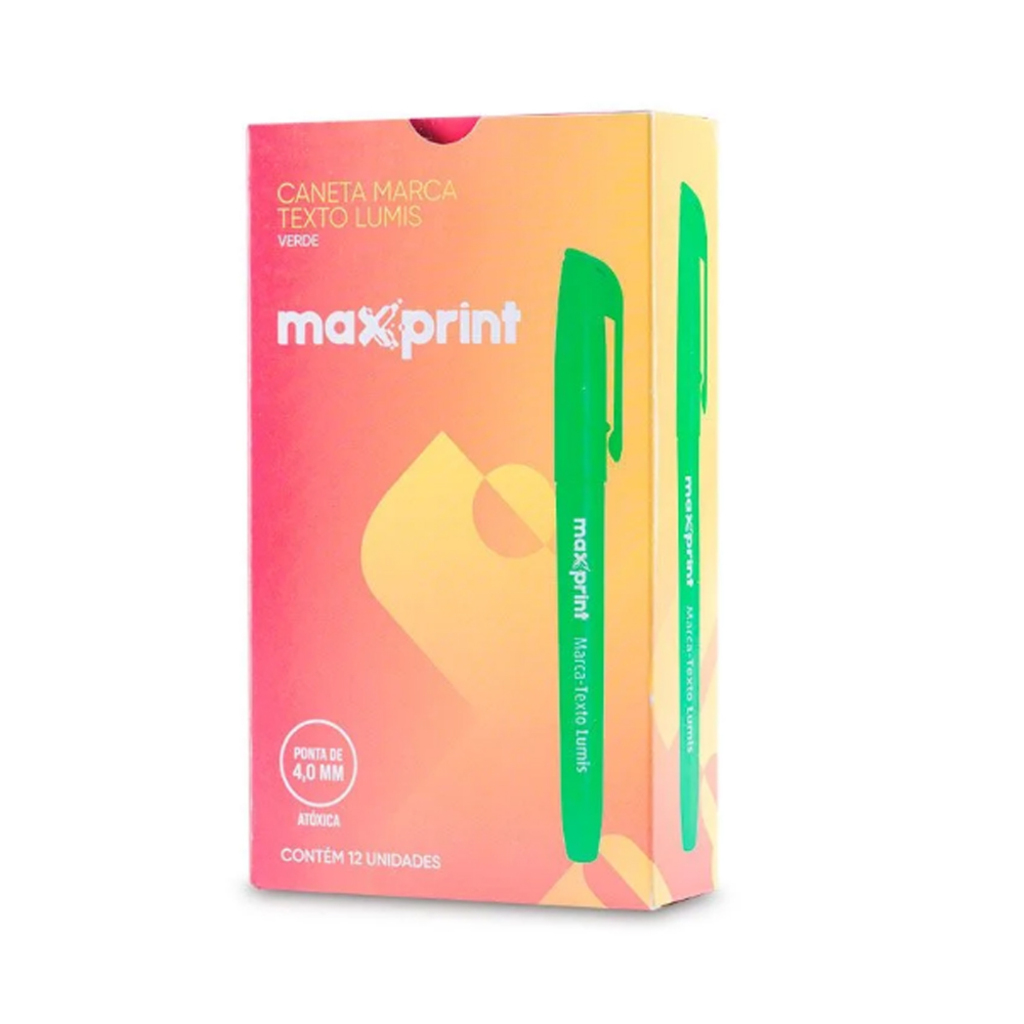 Caneta Marca Texto Verde Caixa com 12 Unidades - Maxprint - 70000133