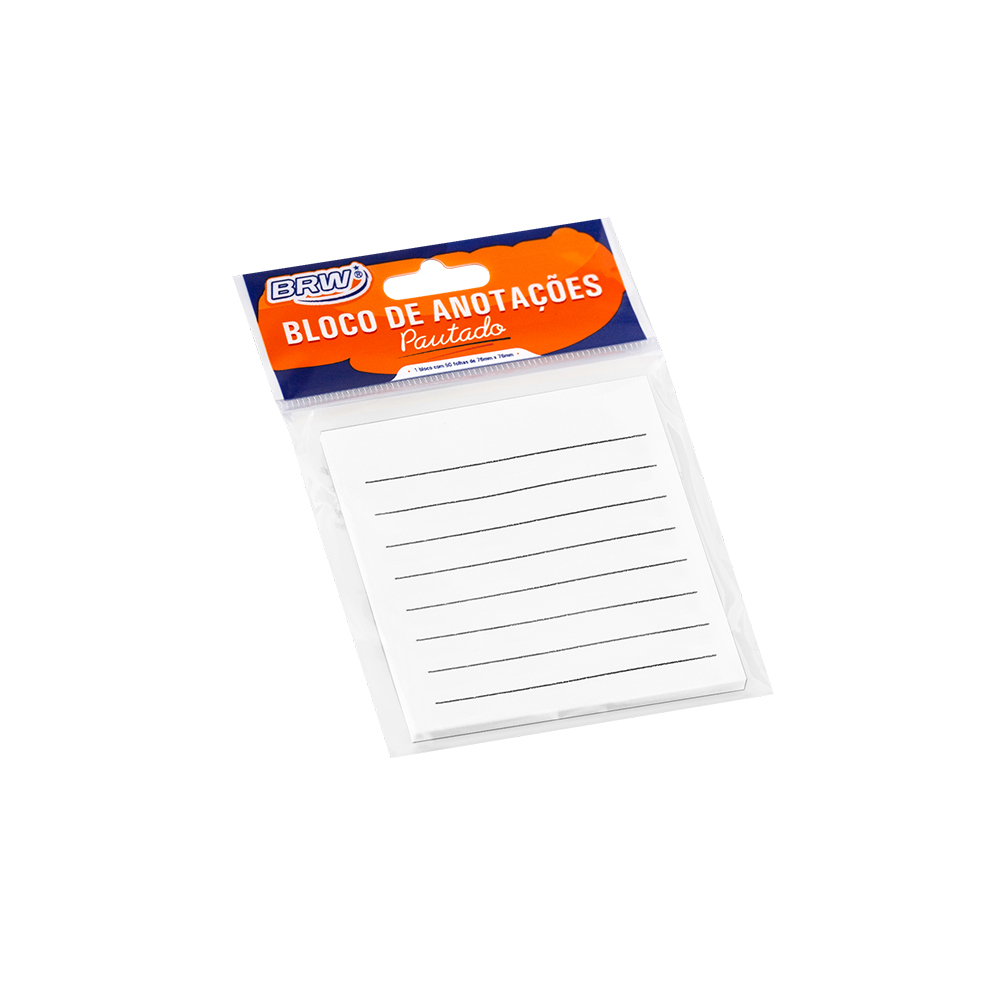 Bloco de Anotações BRW 76x76mm Auto Adesivo Pautado