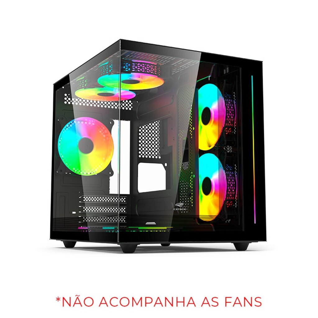 Gabinete Gamer C3tech Aquarius sem Cooler Fan e sem Fonte Lateral e Frente em Vidro Temperado Preto - MT-G810BK