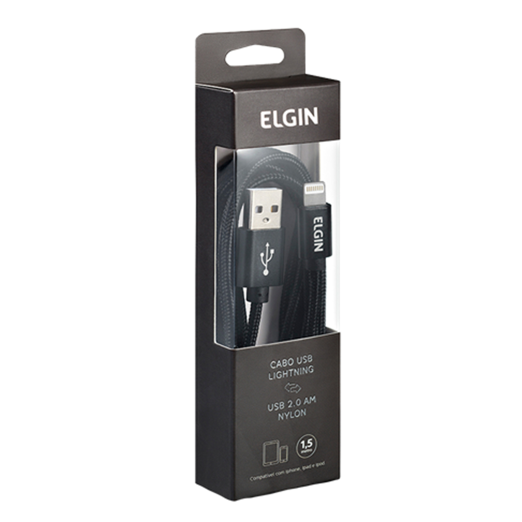 Cabo USB A Macho x Lightning - Ipad/Iphone/Ipod 1,5 Metros Nylon Preto Elgin - 46RCAPPNYPDS