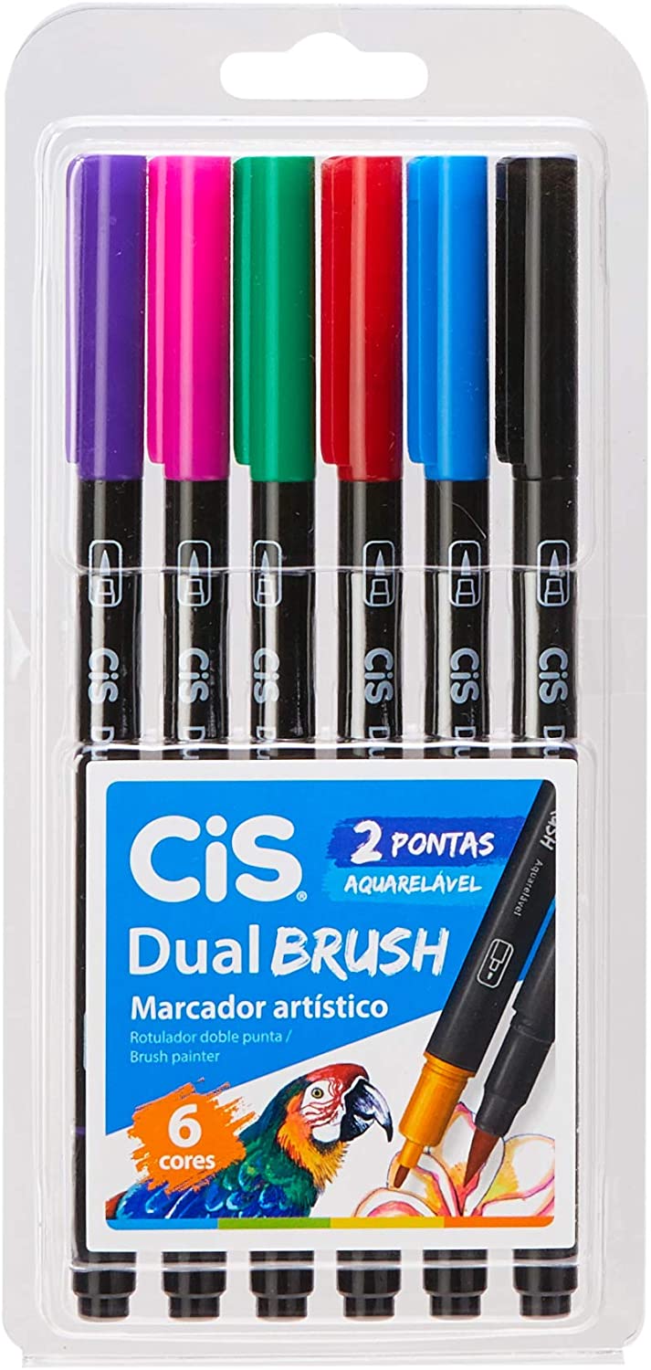 Caneta Brush CIS Dual Estojo com 06 Cores