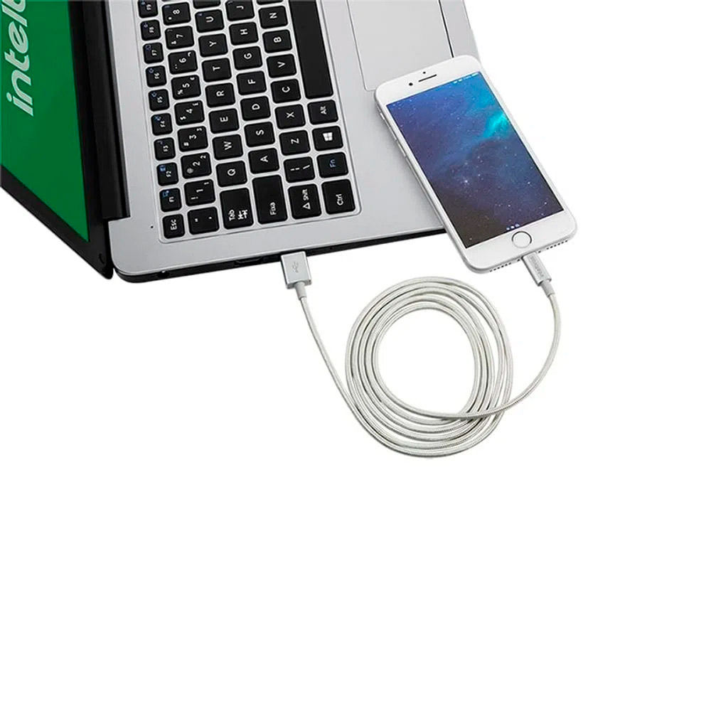 Cabo USB - Lightning Branco nylon 1,5m Intelbras EUAL 15NB