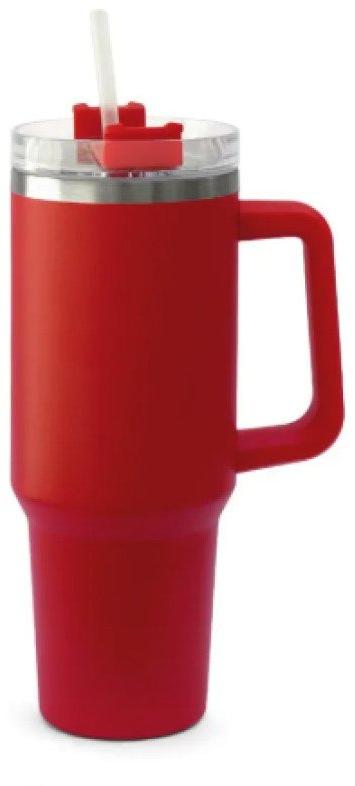 Garrafa Copo Térmico 1200 ml Aço Inox com Tampa e Canudo Vermelho