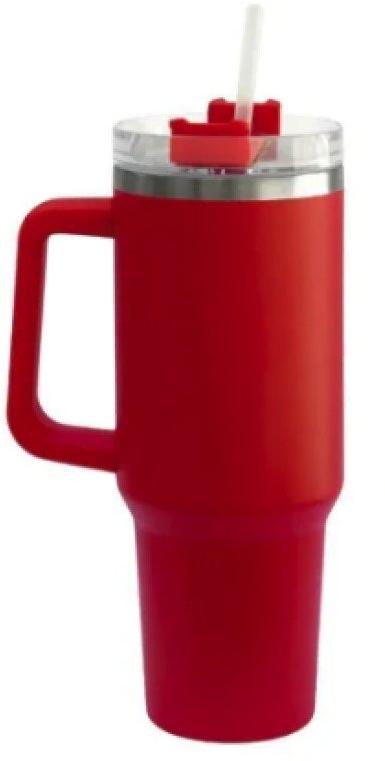 Garrafa Copo Térmico 1200 ml Aço Inox com Tampa e Canudo Vermelho
