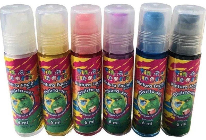 Tinta Pintura Facial Corporal Roll On 6ml Tinta da Alegria Brincadeira Carnaval Amarela