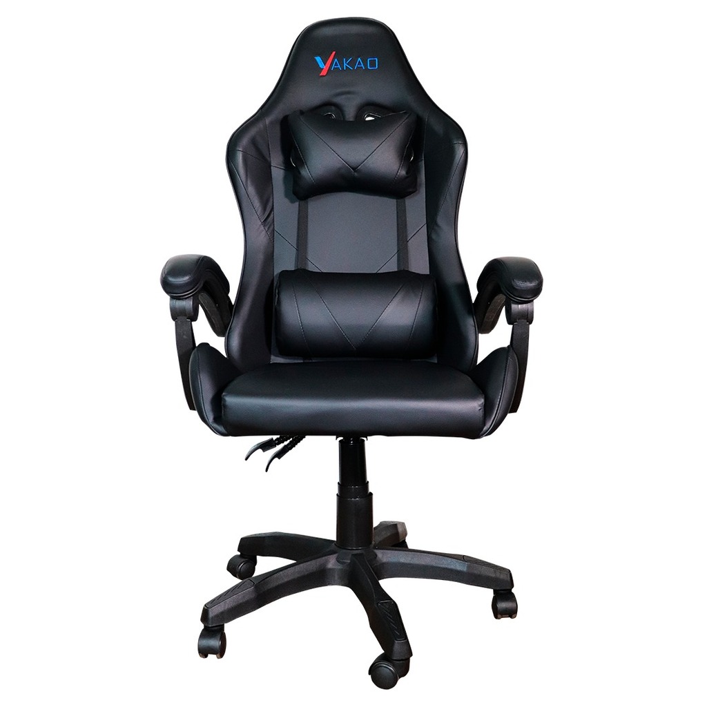 Cadeira Gamer Giratória Preto com Braço Ajuste de Altura e Encosto Reclinável Yakao GC007Black