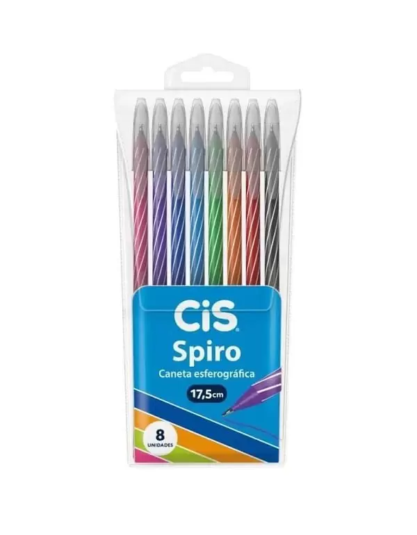 Caneta CIS Esferográfica Spiro 0.7 mm Estojo com 8 Cores