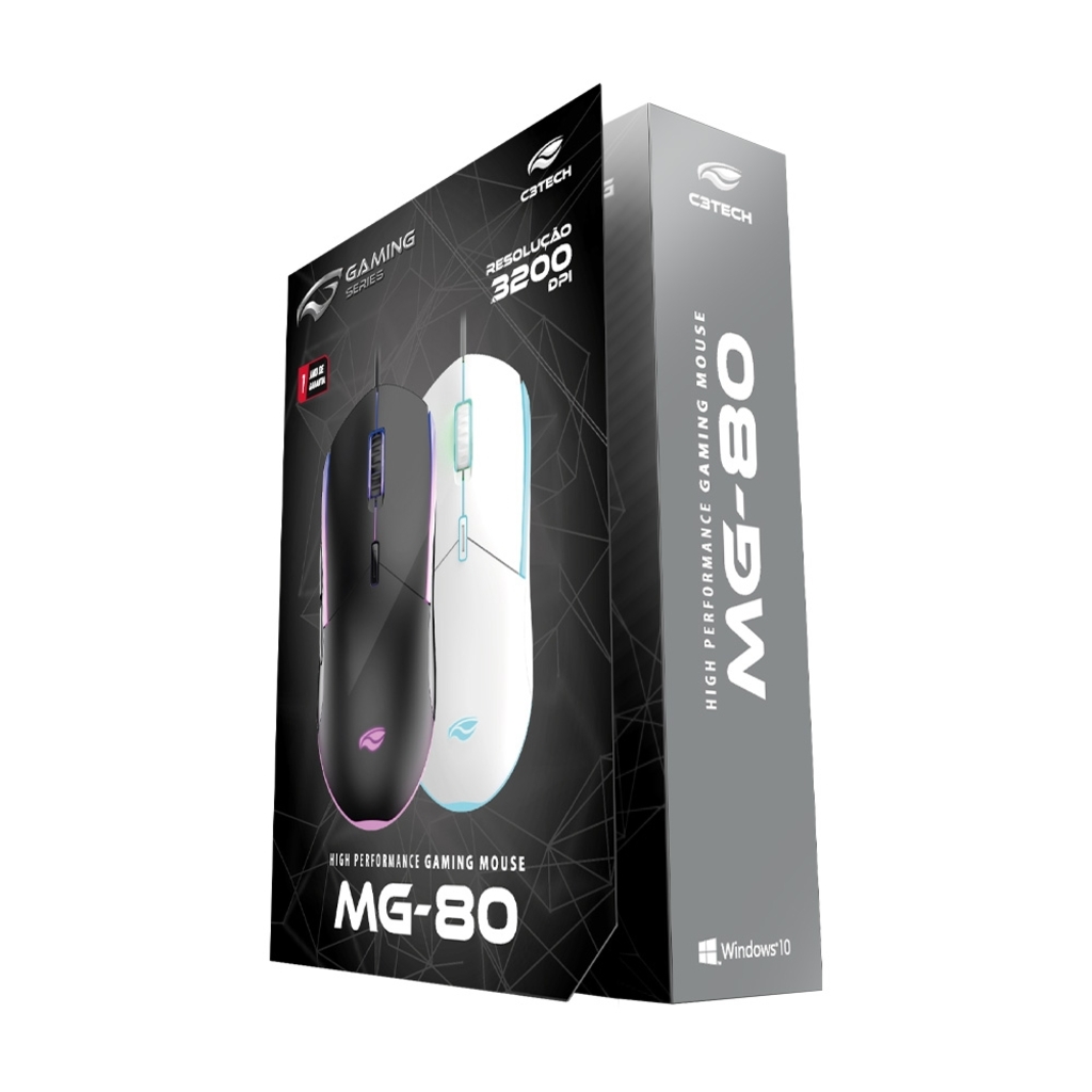 Mouse USB Gamer C3tech MG-80 3200 DPI Branco Led RGB - MG-80WH