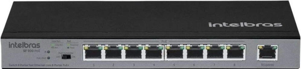 Switch 9 Portas Fast 8 Portas PoE+ SF 900 PoE Intelbras