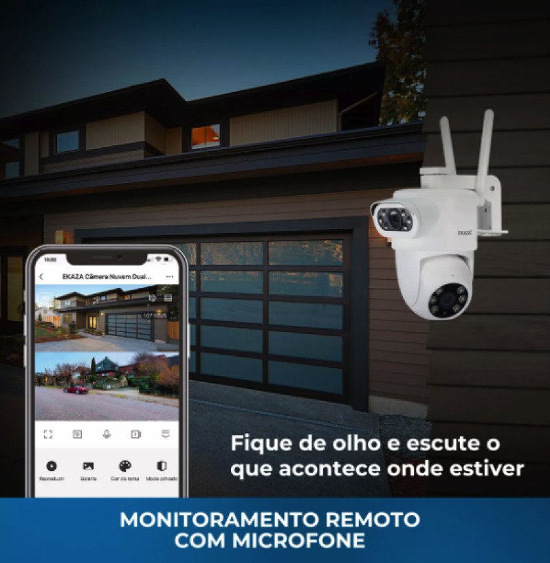 Câmera Wi-Fi Full HD Externa Inteligente Lente Dupla Ekaza EKJST3169