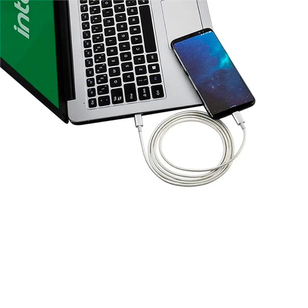 Cabo USB C - USB C Branco nylon 1,5m Intelbras EUCC 15NB