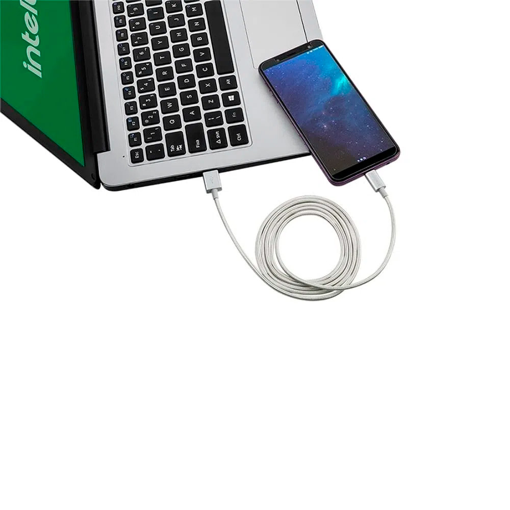 Cabo USB - Micro USB Branco nylon 1,5m Intelbras EUAB 15NB