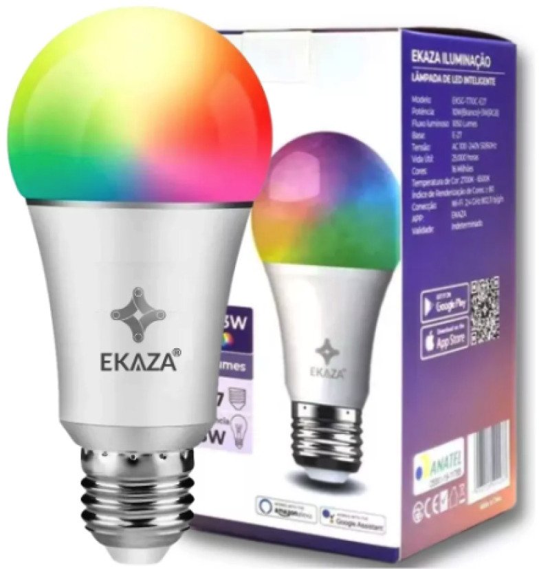 Lâmpada RGB Smart Wi-Fi Led Inteligente Alexa e Google Home Ekaza EKGCT261E27