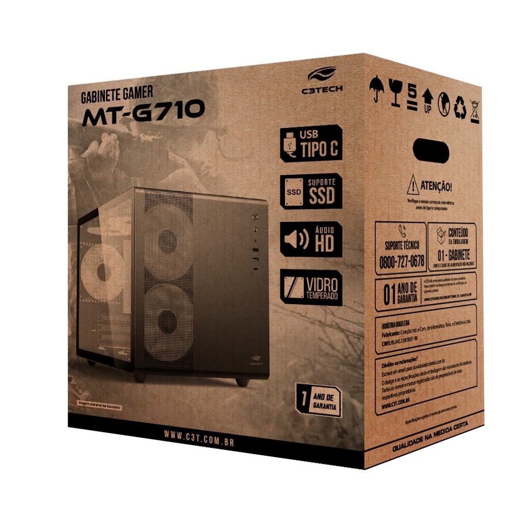 Gabinete Gamer C3tech Aquarius sem Cooler Fan e sem Fonte Lateral em Vidro Branco- MT-G710WH
