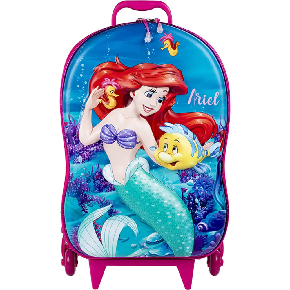 Mochila com Rodas Infantil Diplomata Pequena Sereia Rodinha Tripla Grande