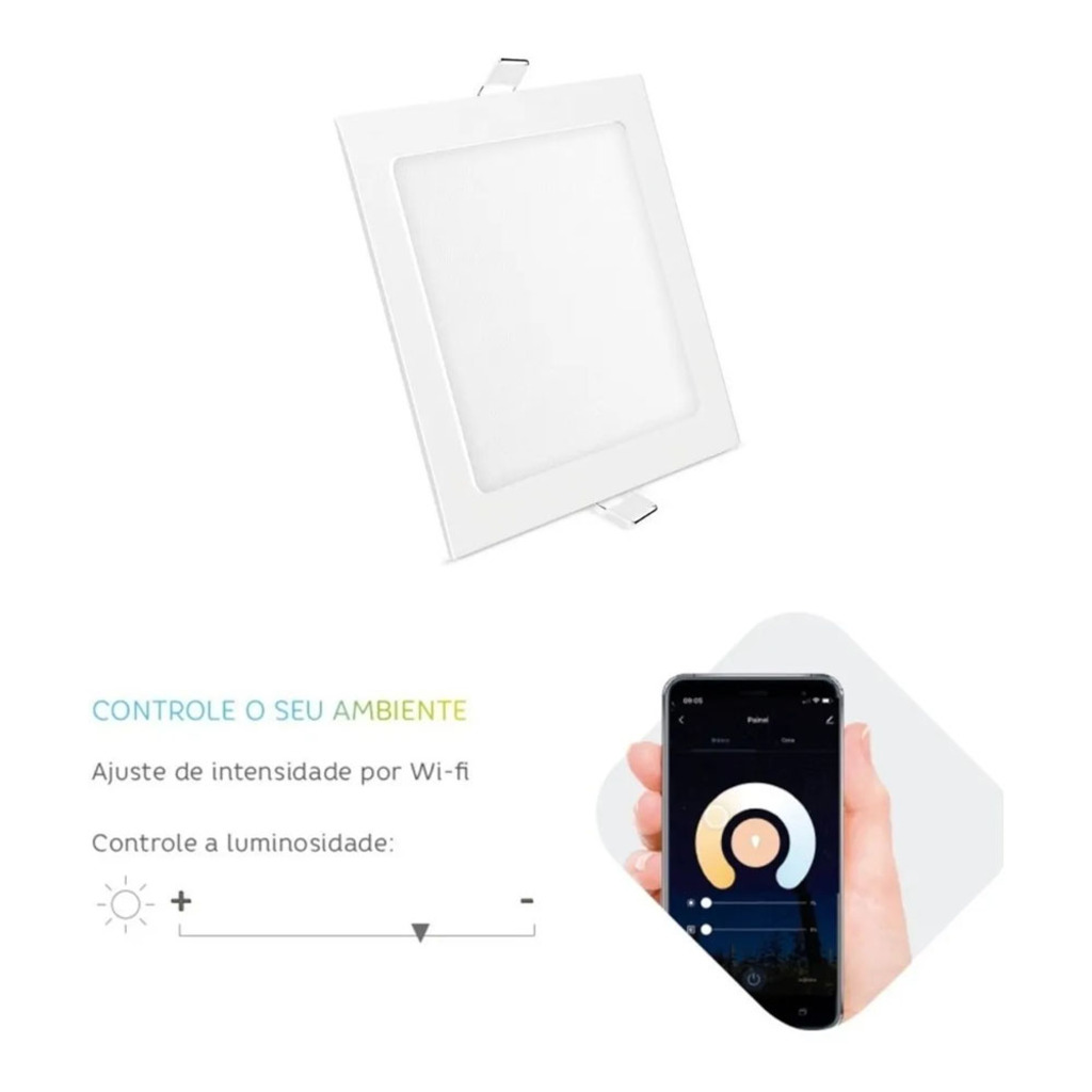 Luminária Plafon 18W LED Smart Wi-Fi Quadrada 200x200x15mm de Embutir Bivolt Elgin - 48D18WEQWIFI - Compativel com Alexa e Google Home
