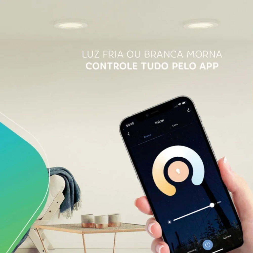 Luminária Plafon 18W LED Smart Wi-Fi Quadrada 200x200x15mm de Embutir Bivolt Elgin - 48D18WEQWIFI - Compativel com Alexa e Google Home