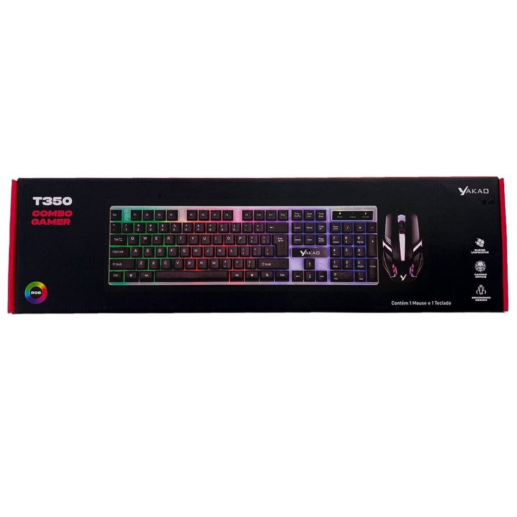 Kit Teclado + Mouse USB Gamer Yakao Preto com Led T350