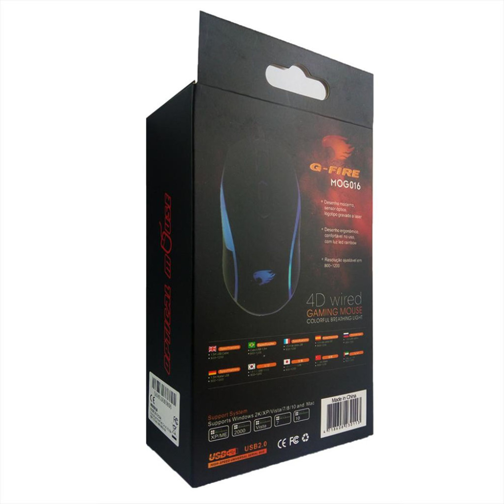 Mouse USB Gamer Pixxo G-Fire MOG016 1200dpi Preto