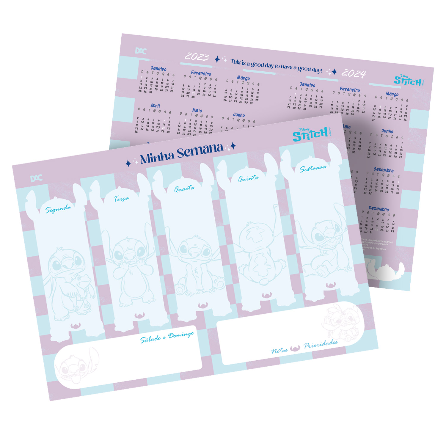 Bloco DAC Disney Stitch Semanal de Anotações com 13 Folhas + Calendário 2023/2024