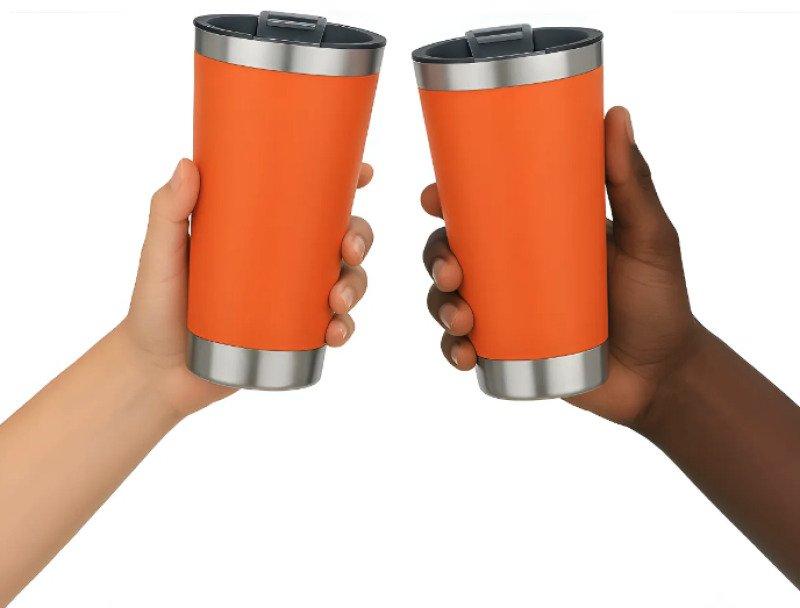 Copo Térmico 473 ml Aço Inox Com Tampa e Abridor Laranja