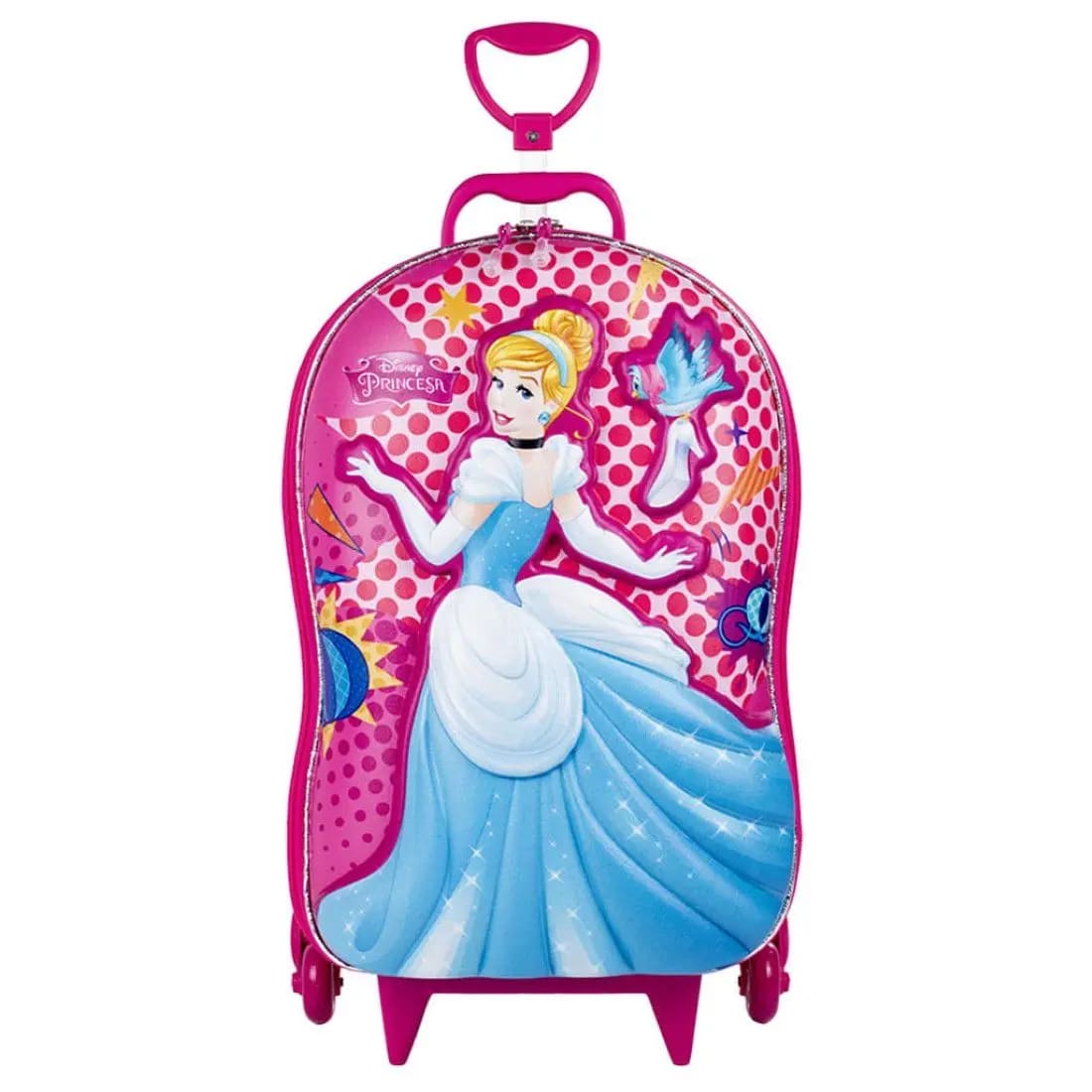 Mochila com Rodas Infantil Diplomata Princesa Cinderela Rodinha Tripla Grande