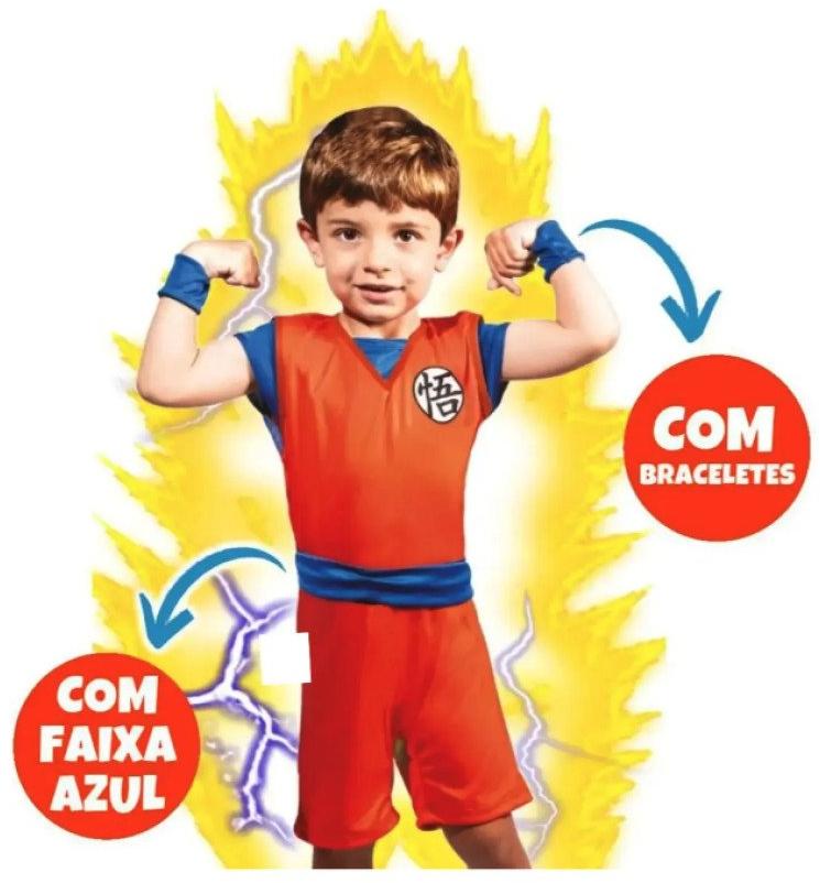 Fantasia Infantil Anime Mangá Dragon Ball Goku Tam P Super Magia com Munhequeira