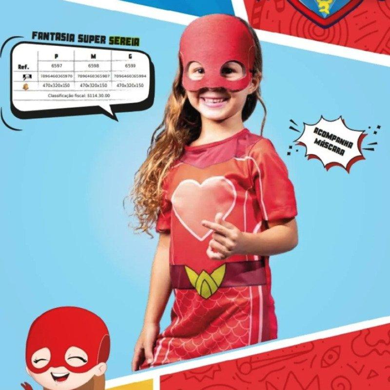 Fantasia Os Aventureiros Super Sereia Tam G Super Magia Vermelha com Máscara