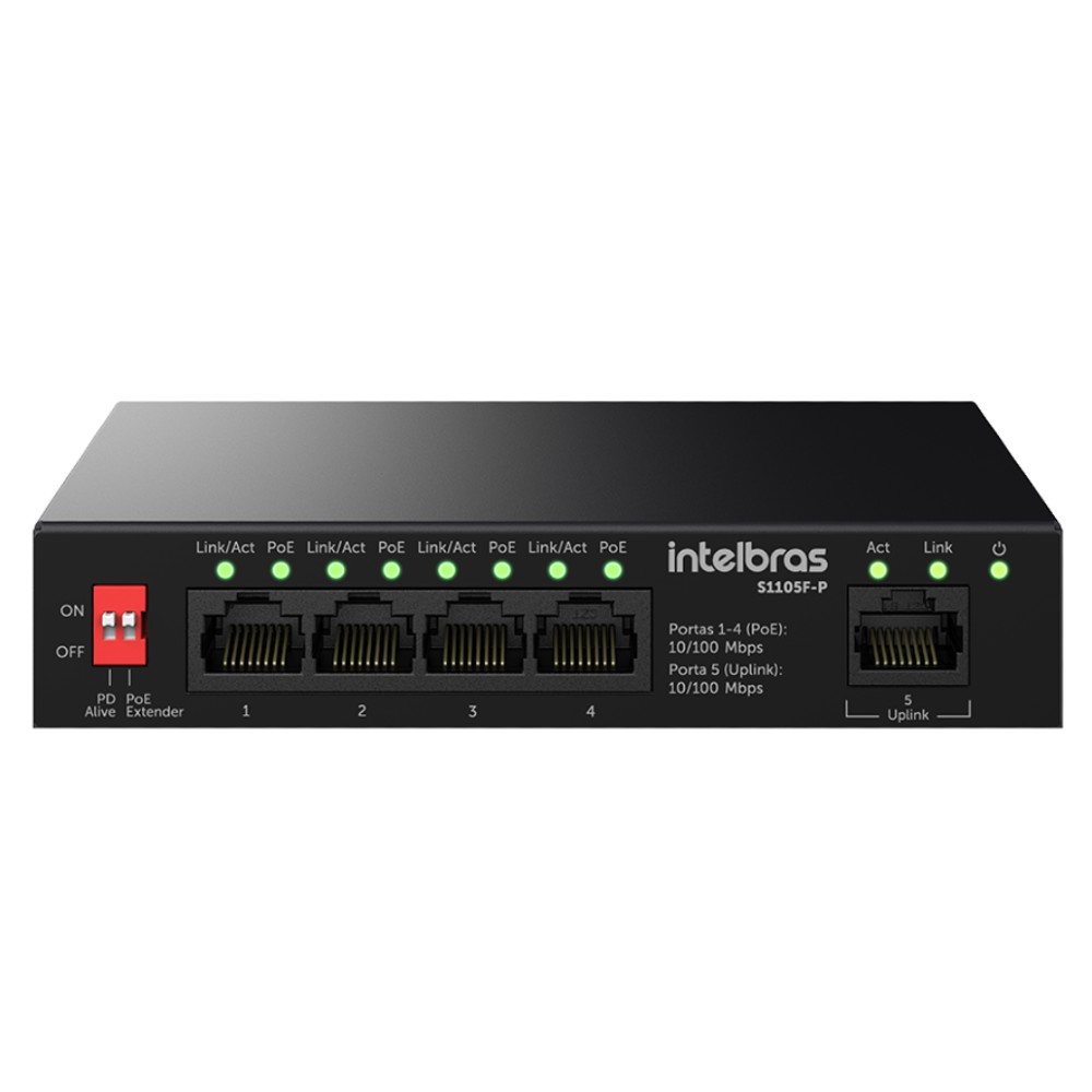 Switch Não Gerenciável PoE 5 Portas 100 Mbps S1105F P Intelbras