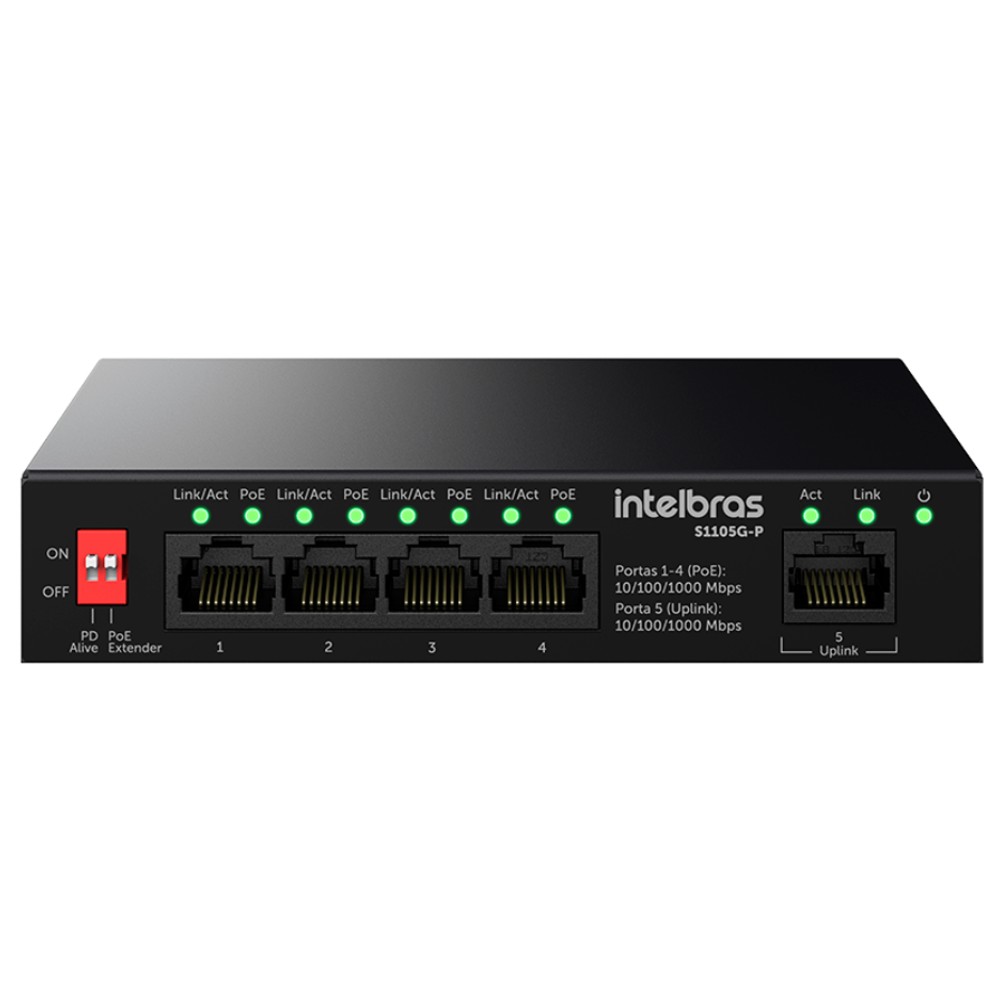 Switch Não Gerenciável PoE 5 Portas 1000 Mbps S1105G P Intelbras