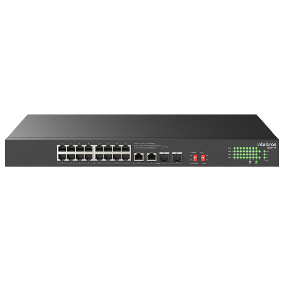 Switch Não Gerenciável PoE 18 Portas S1118F PA Intelbras