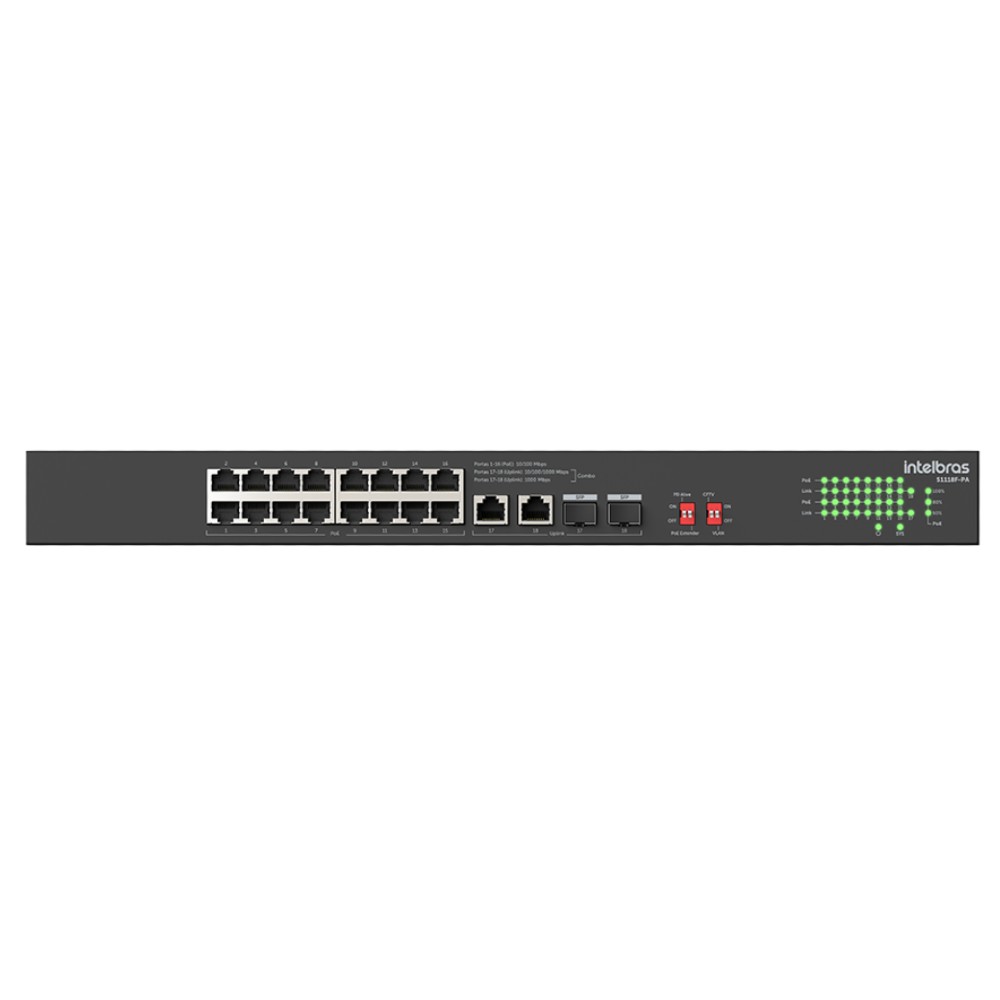 Switch Não Gerenciável PoE 18 Portas S1118F PA Intelbras