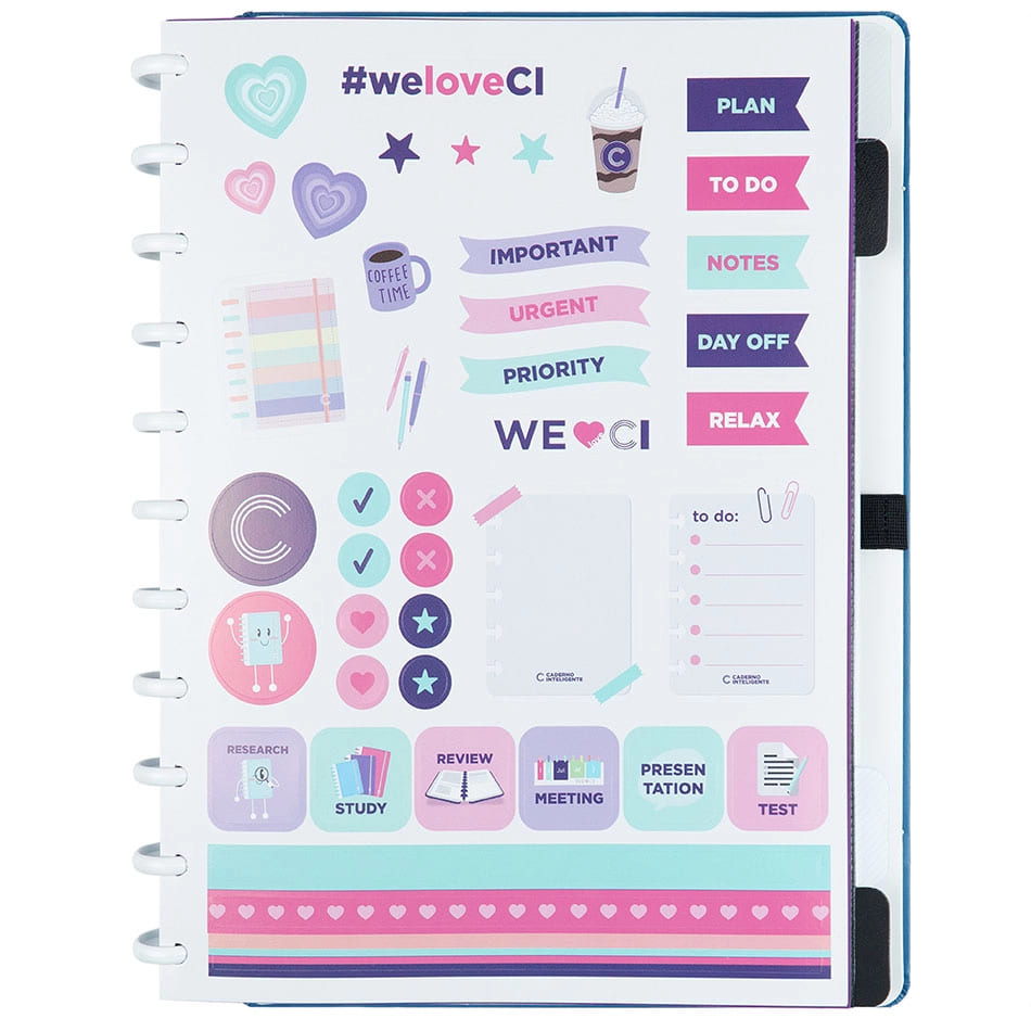 Caderno Inteligente Deep Blue Grande 60 Folhas com Pauta e 20 Folhas Lisas