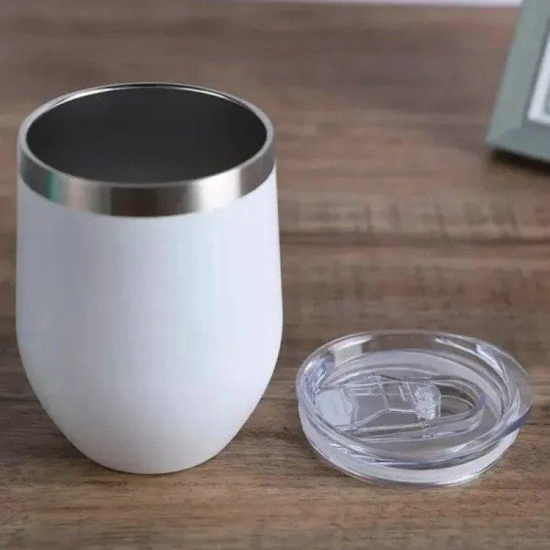 Copo Térmico Cuia 350 ml Aço Inox com Tampa Branco